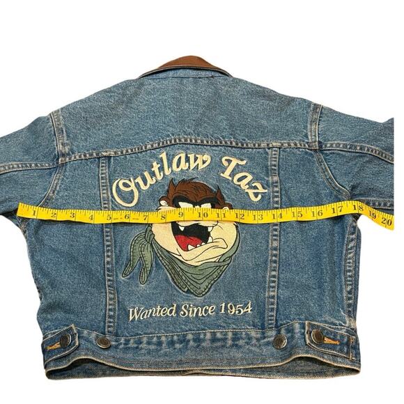 Vintage Kids Medium Warner Bros Cartoon Tasmanian Devil Outlaw Denim Jacket - Picture 8 of 16